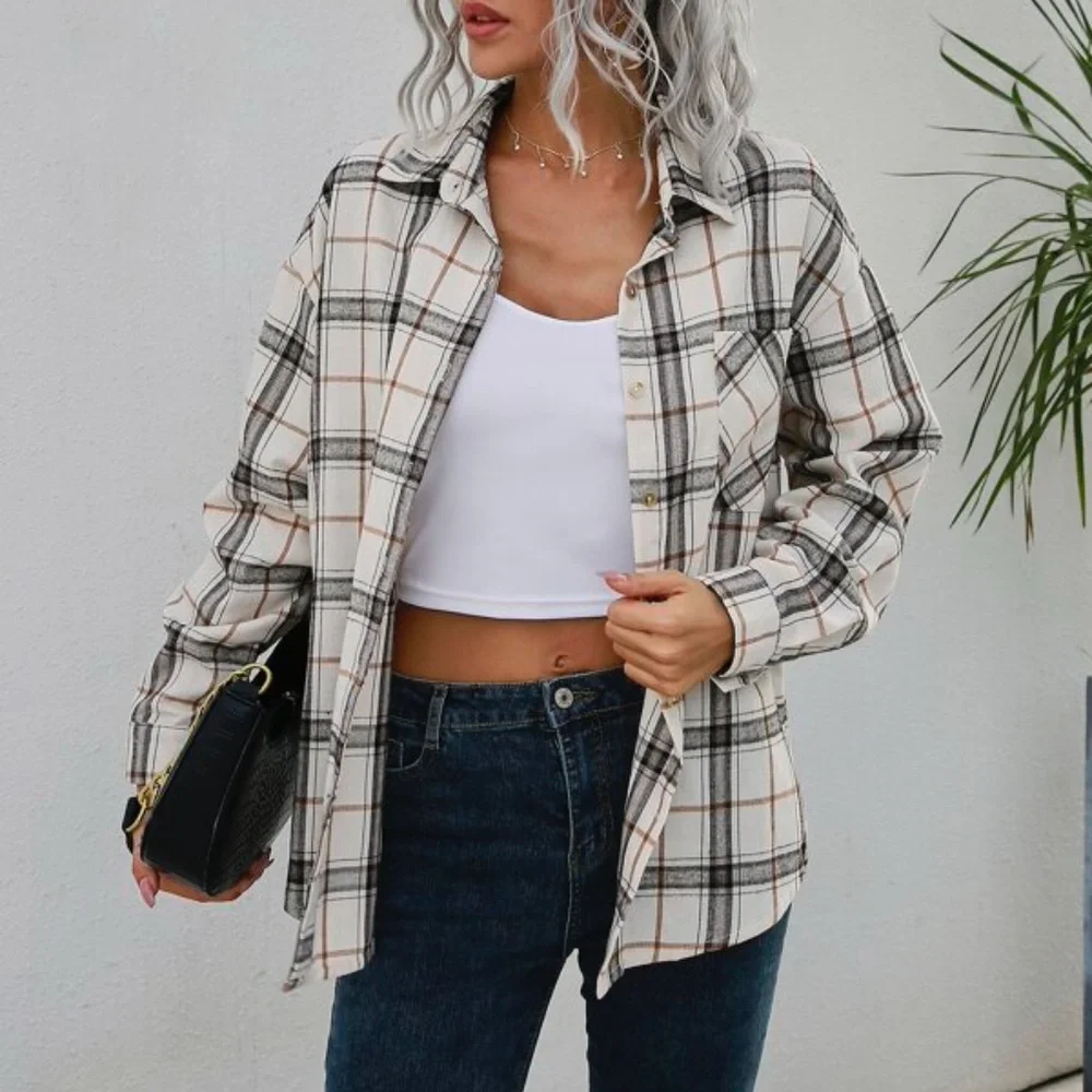 Plaid Button up Jacket Shacket Minimalist oversized - Picture 2 of 5